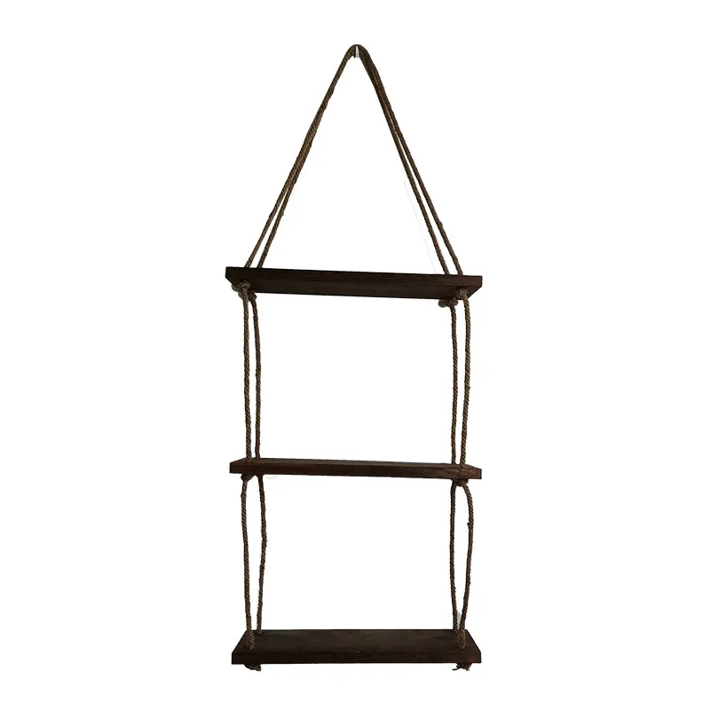 Оптовая продажа на заказ в стиле ретро настенная полка стене висит в виде книжной обложки из цельного дерева пеньковая веревка стеллаж для выставки товаров