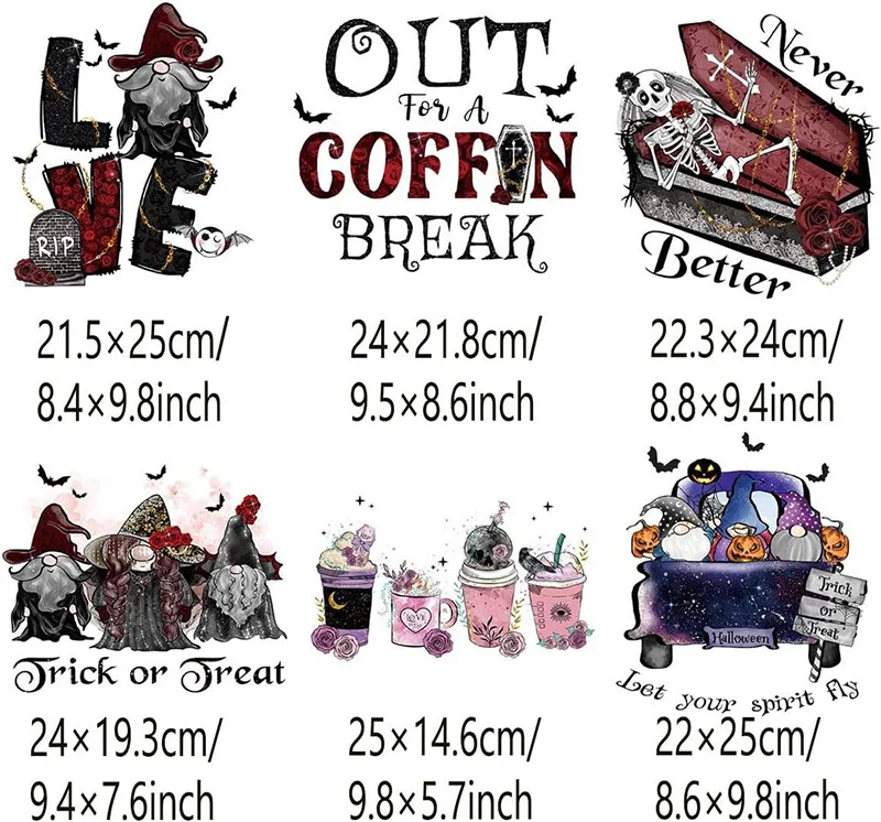 2024 экран Хэллоуин наклейки Gnome виниловые чашки Скелет железные аппликации Uv Dtf теплопередачи нашивки автомобильные футболки