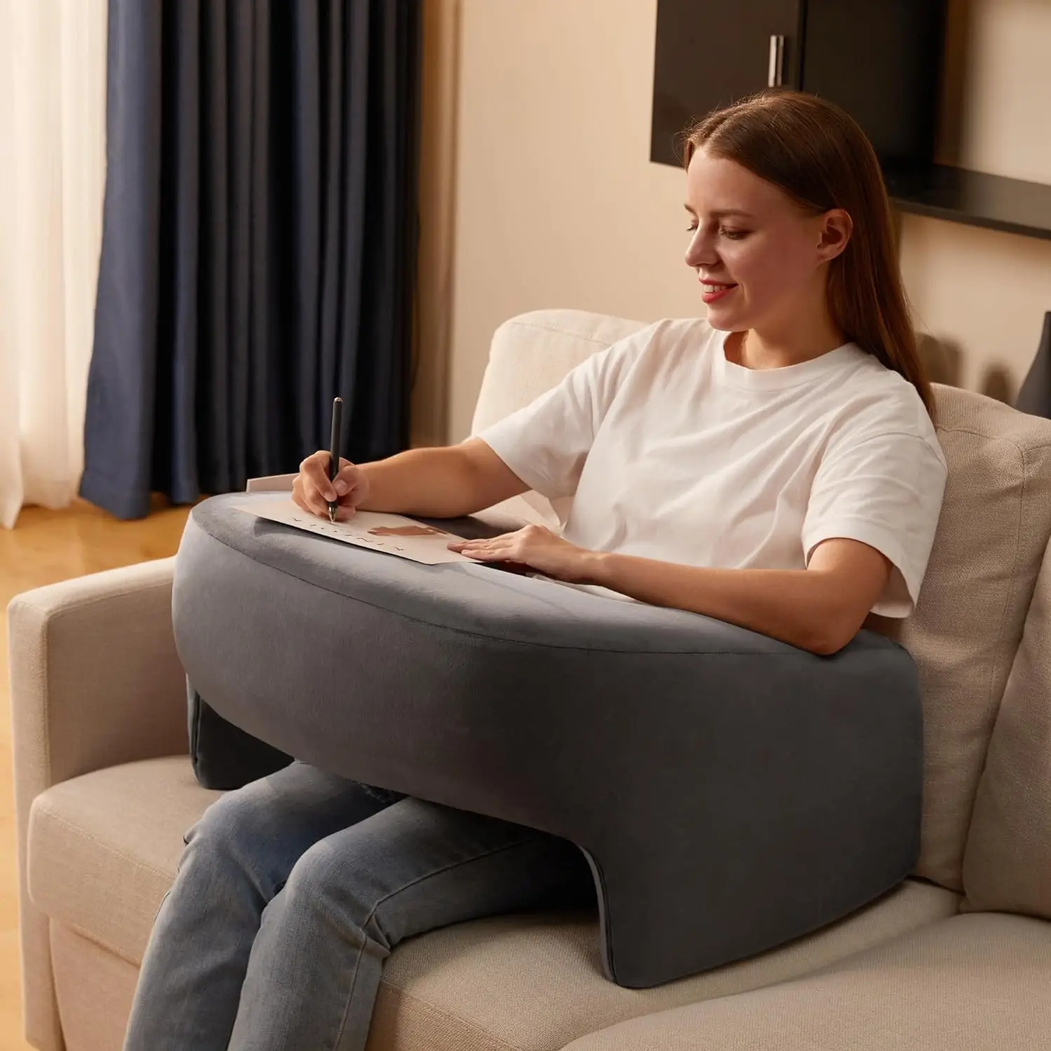 Soft Reading Pillow Arm Rest Lap Desk Pillow for Adult Gaming Working,Playing in Floor Sofa with Removable and Washable Cover