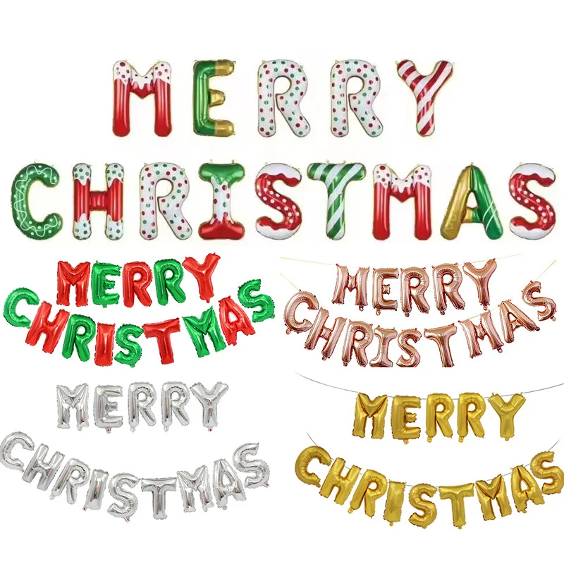 Party Supplies 14PCS/SET 16inch Gold Silver Red Green Inflatable Merry Christmas Foil Balloon Set For Home Party Festival Decor