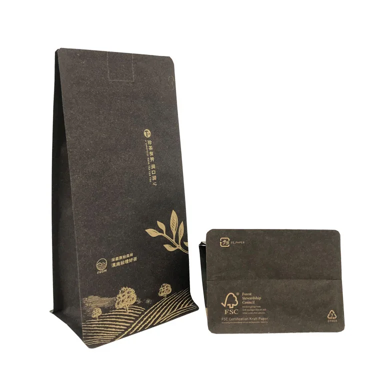 custom flat bottom coffee bean bag packaging kraft coffee bag kraft paper black coffee bag with valve