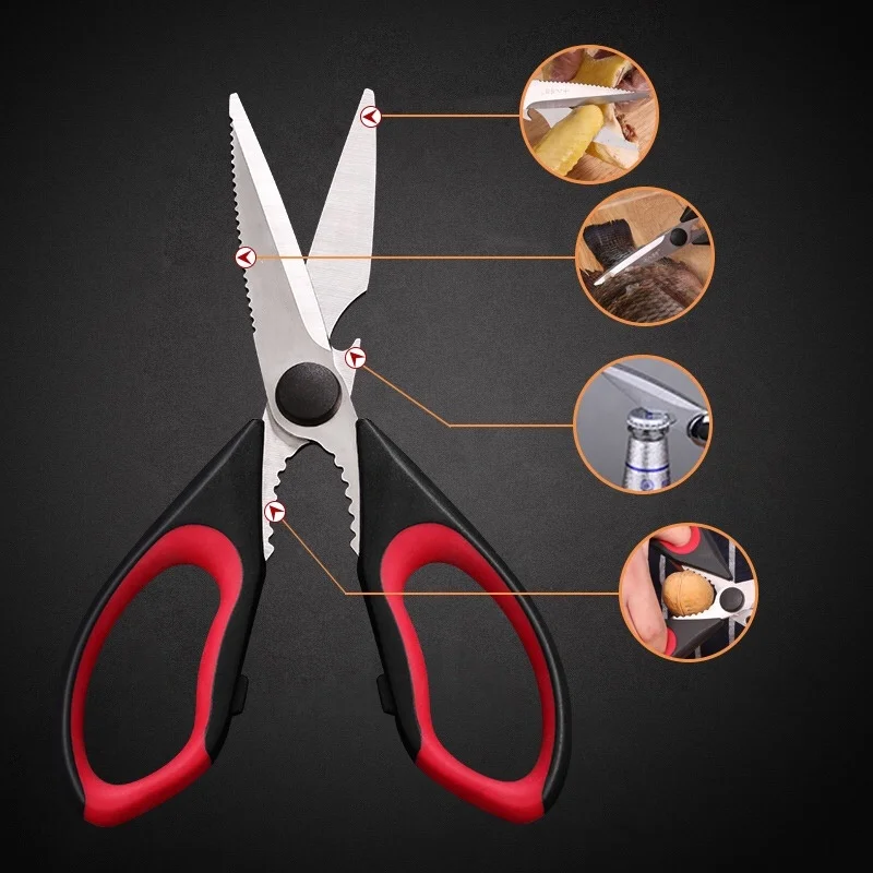 
Amazon Hot Heavy Duty Multi-Purpose Stainless Steel Kitchen Herbs Shears Meat Vegetable Chicken Bone Detachable Kitchen Scissors 