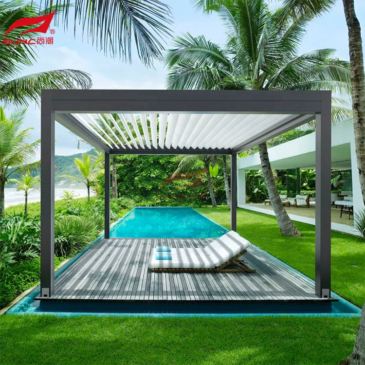 Gazebo Pergola Motorized Louvered Waterproof Garden Pergola Gazebo High Quality Electric wholesale  Aluminium Outdoor Aluminum