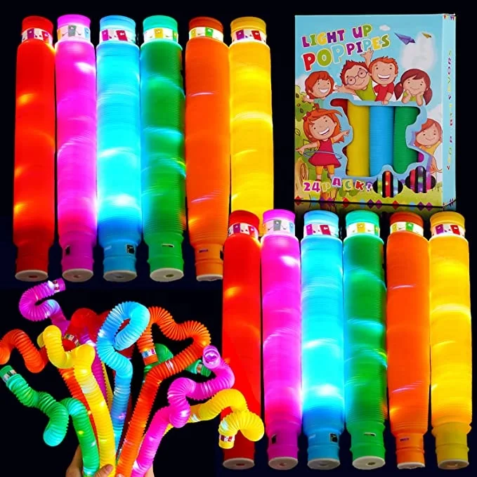 2022 new flashing Wholesale toys light up pop plastic tubes party favor light up fidget tube pop stretching pipe sensory toys