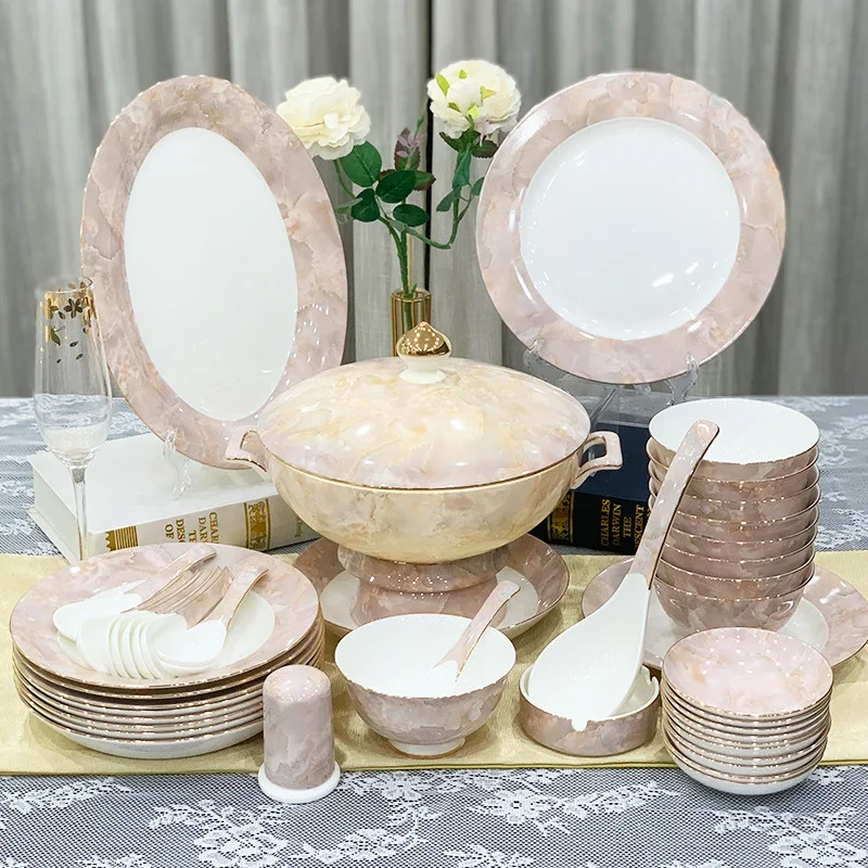European-style bone china tableware suit bowl dish plate spoon set home set of housewarming wedding gifts factory wholesale