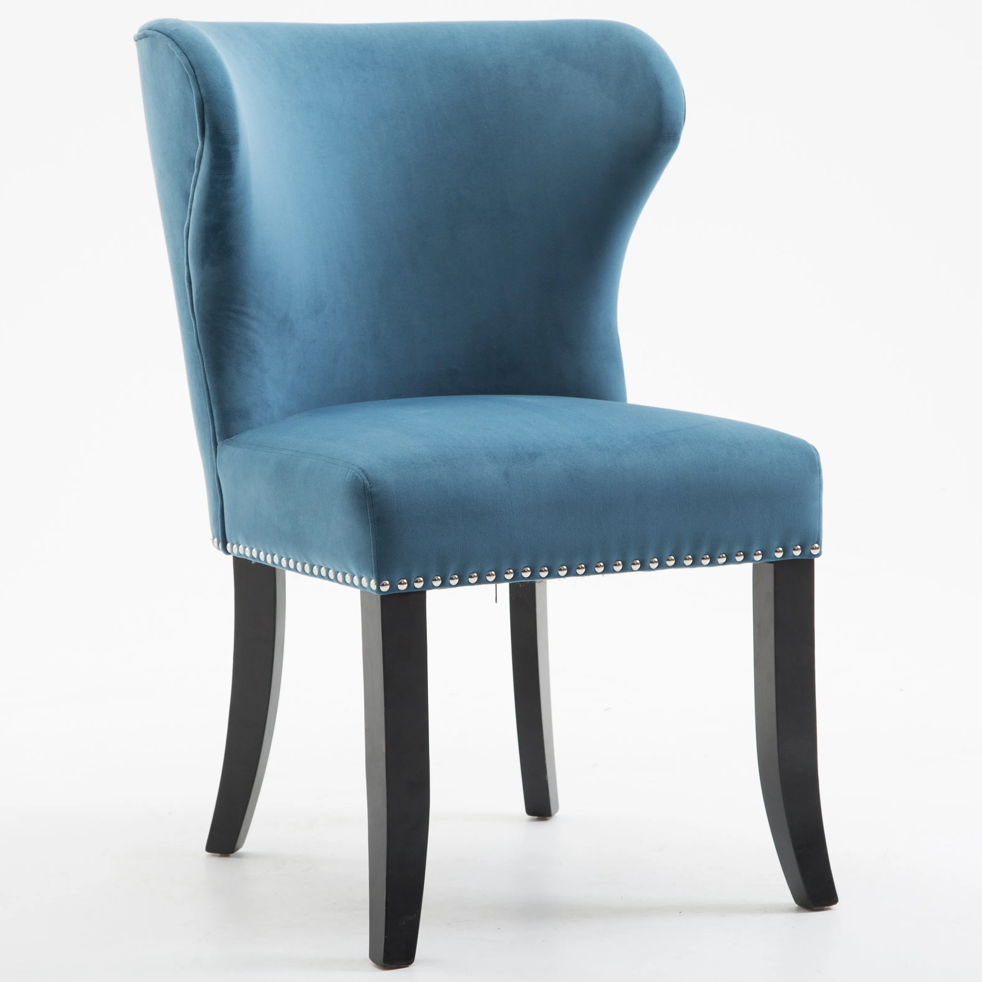 Stylish Blue Velvet Upholstered Tufted Solid Wood Legs Kitchen Dining Chair
