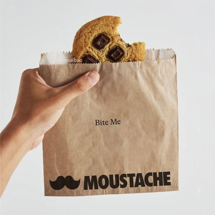 Recyclable bread cookie oil proof paper bag custom paper bag no handle lunch food burger sandwich takeaway paper bags for snacks