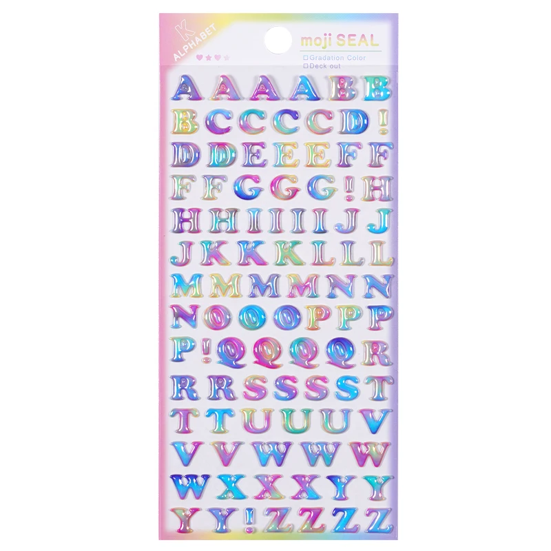 SHANLE Wholesale 3D Rainbow Gradation Color Alphabet Puffy PVC Bubble Sticker Sheet Stationery Foam Letter Sticker for kid child