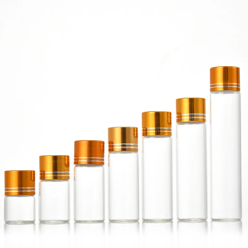 High Quality Borosilicate Glass Bottle Mini Glass Tube Vials With Golden Aluminum Screw Lid Hot sale products