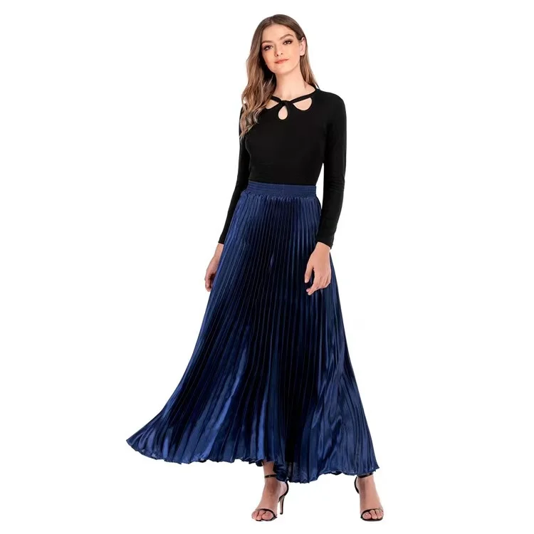 High Waist with Elastic Ladies Vintage Long Pleated Skirt Chiffon Fabric