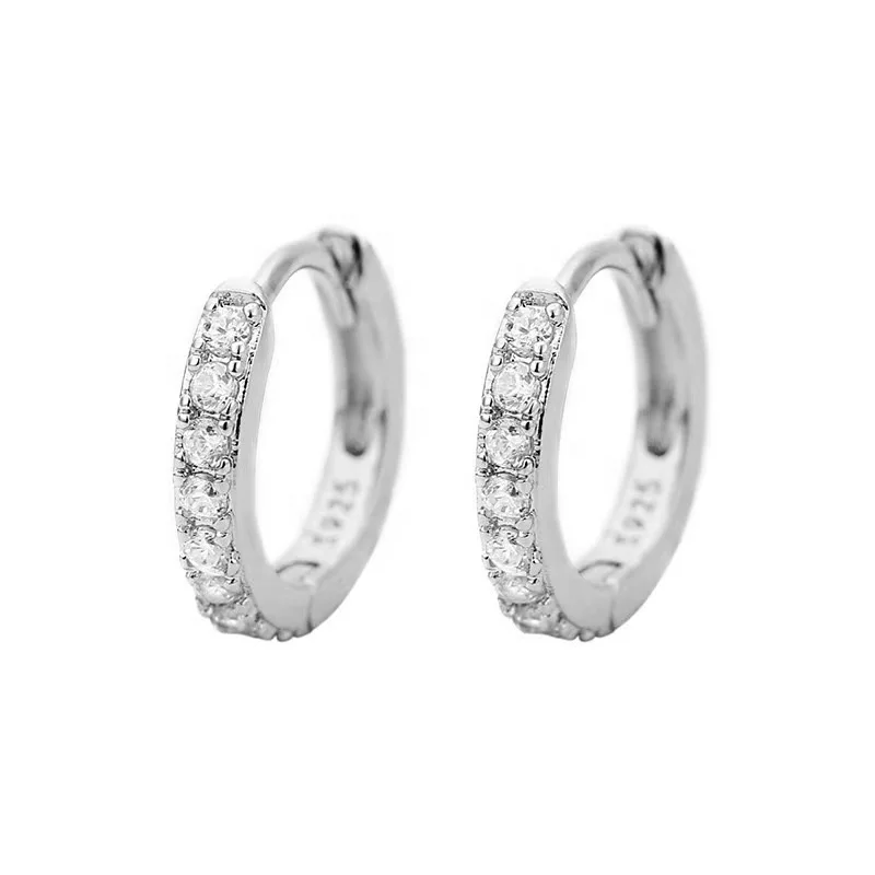 Trendy Stainless Steel Gold Silver Rose CZ Stones 6mm 8mm 10mm Women Fashion Jewelry Earrings Hoops