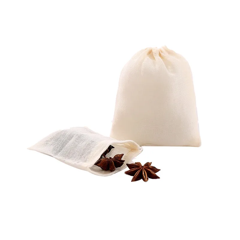 Custom packing fabric pouch small drawstring bag cotton muslin organic tea bags