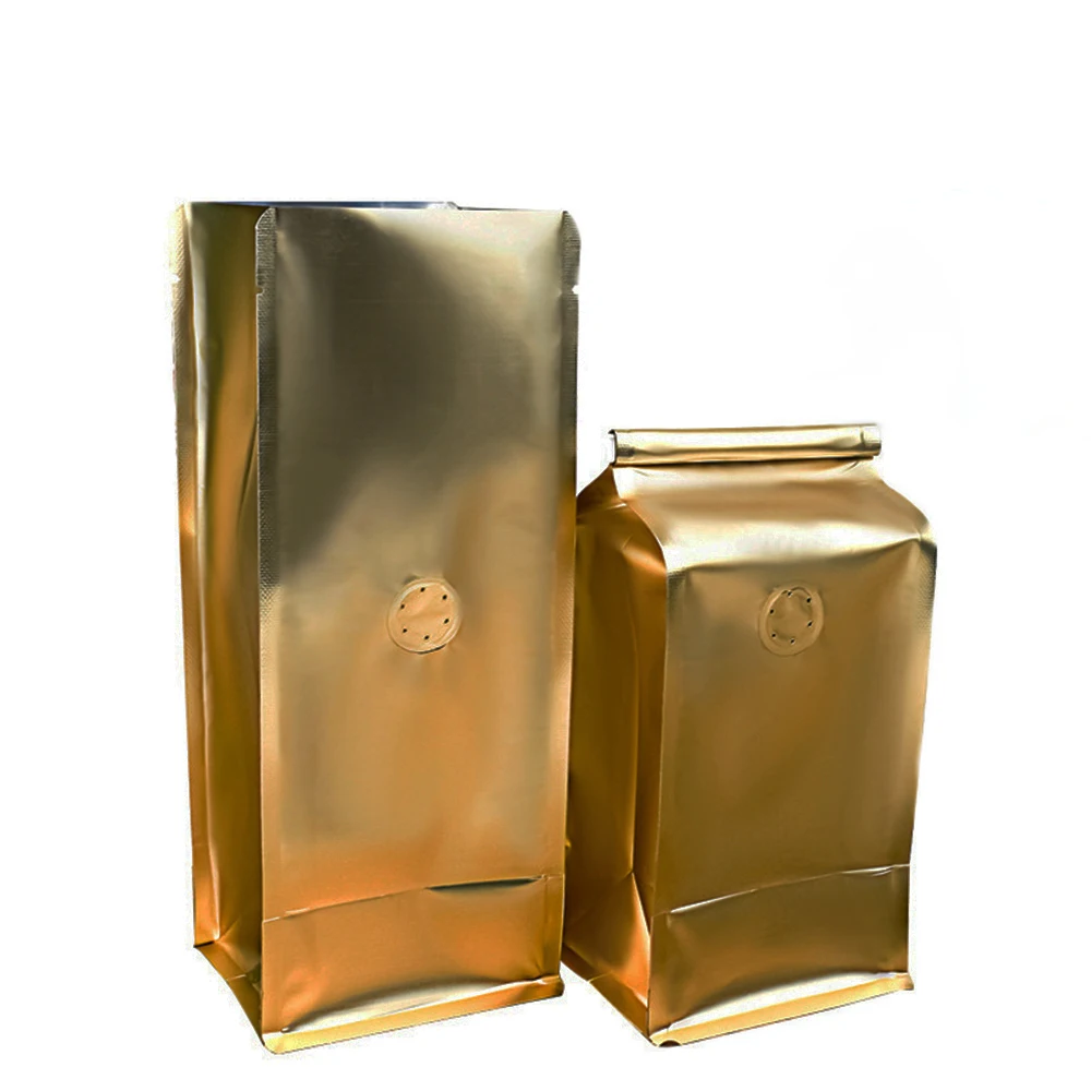 Custom Eight Side Sealing Flat Bottom Coffee Bean Aluminum Foil Bag Coffee Packaging Bags With Valve And Zipper