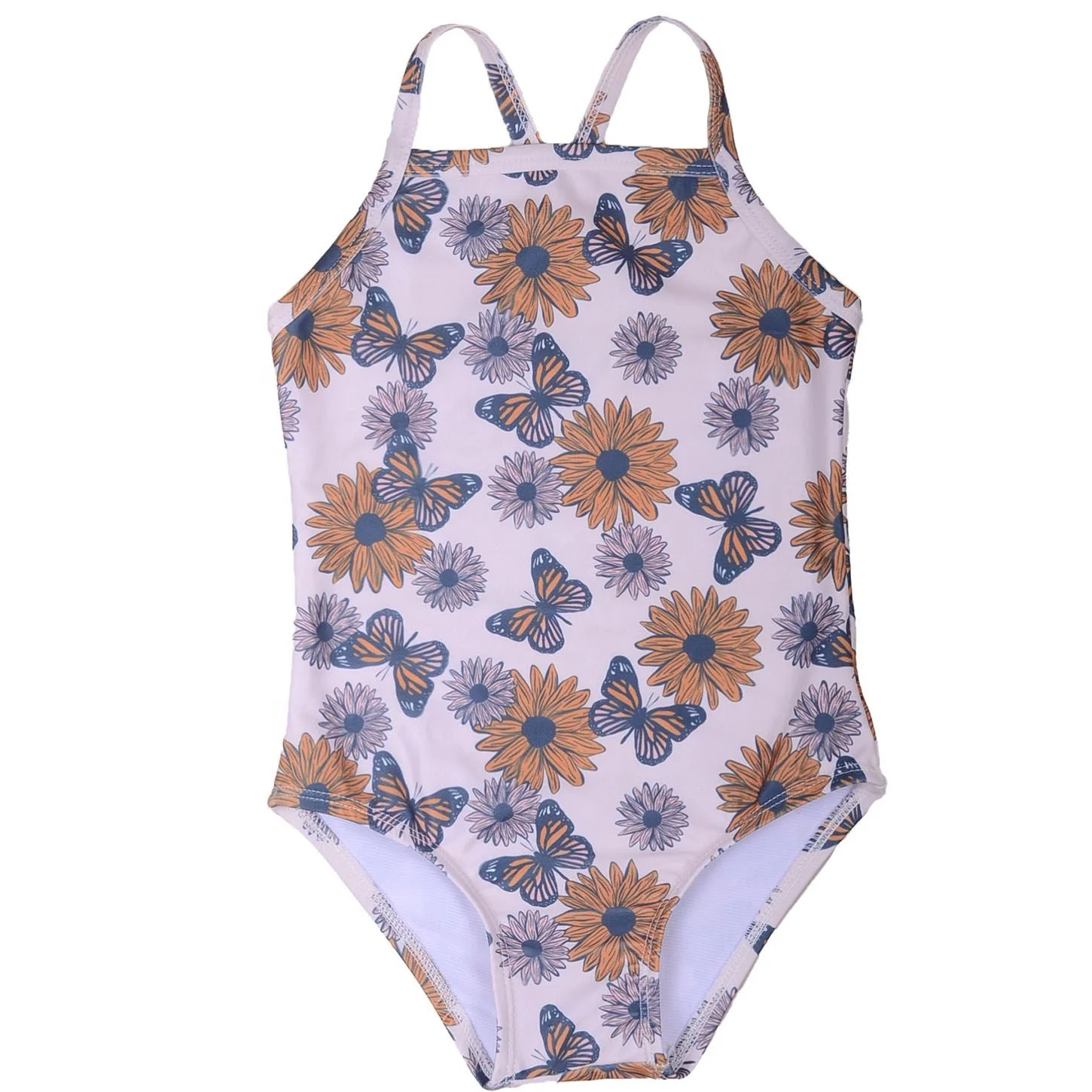 Wholesale Butterfly and Flower for girls Sling Swimsuit leo leotard elastic edge for girls baby Lining mesh rompers Swimsuit