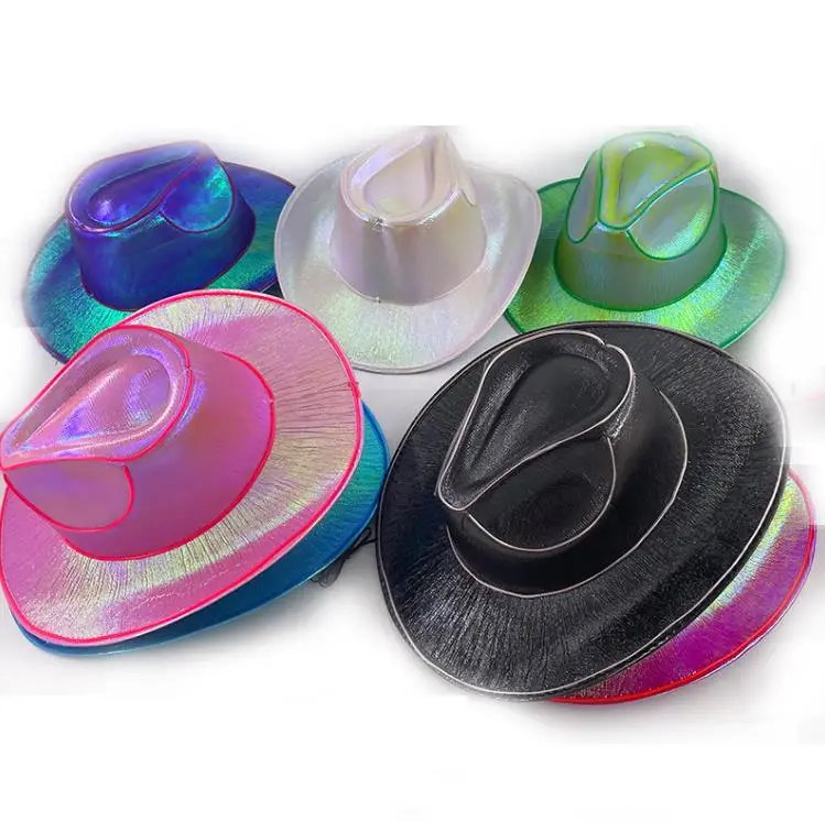 Colorful Holographic LED Light up Space Cowboy Hat Halloween Christmas Party Bar Cosplay Costume Adult Cowgirl Hats