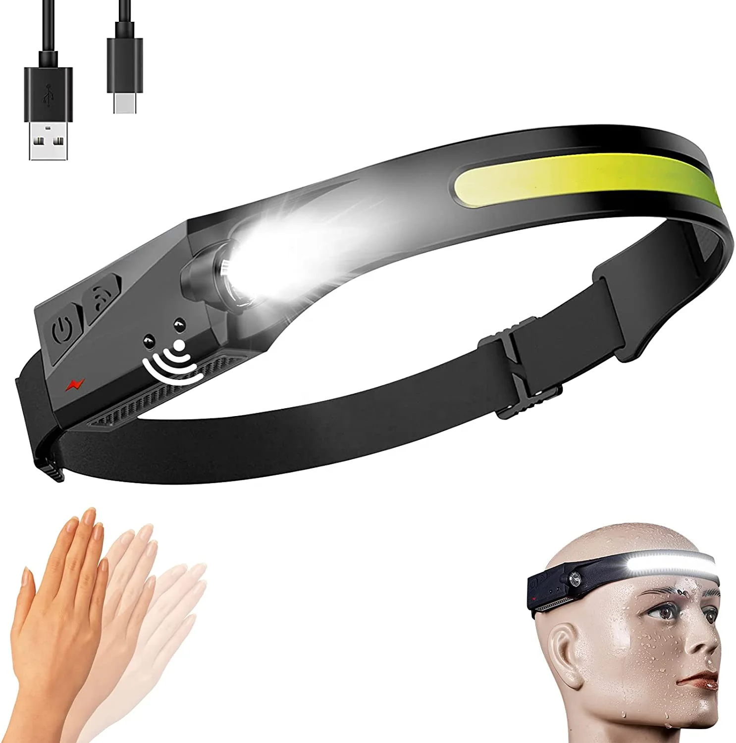 New Cob Head Lamp Led Sensor Rechargeable Running Light Waterproof Headlamps For Hunting