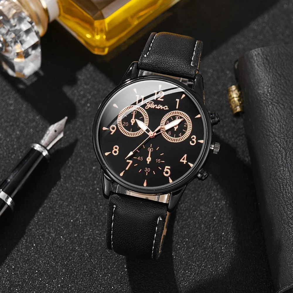 Glass Round Super Clone Watch Fashion Business Chain Watches For Men Water Resistant Versatile Silver Watch Bracelet Set