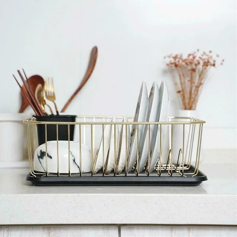 
Best Iron Kitchen Dish Storage Drain Rack Set Free Punching Organizer Tool Plate Bowl Spoon Storage Basket 