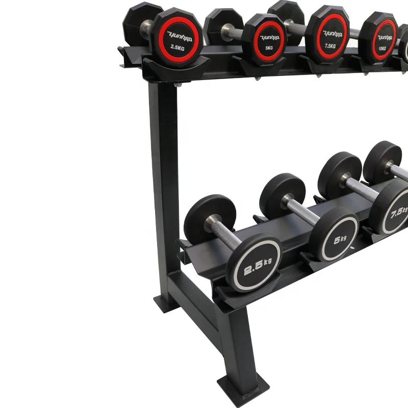 Hot Selling Professional Sport Equipment 2.5KG-50KG 2 Tier 10 pairs Round Dumbbell Rack Stand
