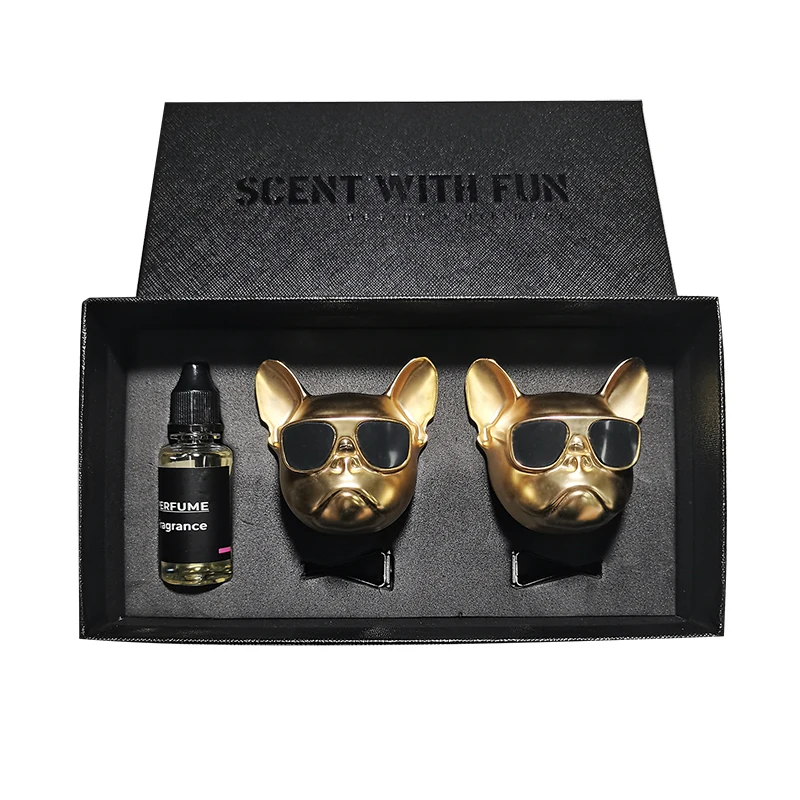 Car Dog Aromatherapy Gift Box Car Interiorair Outlet Diffuser Decoration Ornaments clip Bulldog Perfume Car Air Outlet Perfume