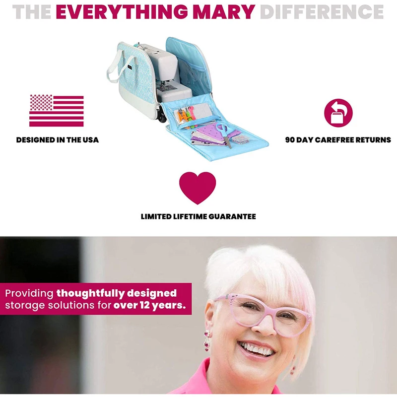 Light Blue Collapsible Rolling Sewing Machine Tote Case Sewing Bag with Wheels