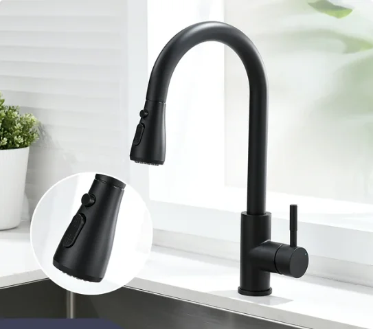 Logo Customized Sink Faucet Pull Down Household Kitchen Mixer Tap  Hot & Cold Kitchen Mixer Black Kitchen Water Faucets
