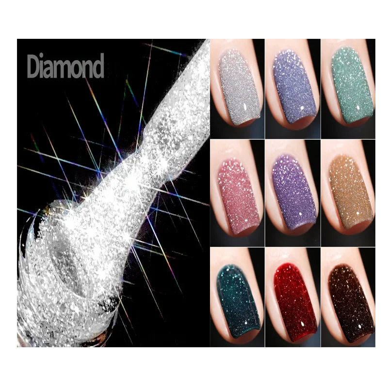 15ML Glitter Gel Nail Polish Carat Diamond Reflective Gel Semi Permanent UV Varnish Gel Nail Art Effect Nail