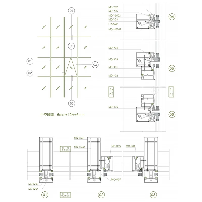 Aluminum Manufacturer Direct Sales Structure Firm Glass Curtain Wall Gray 65 Vertical Visible Horizontal Hidden Curtain Wall