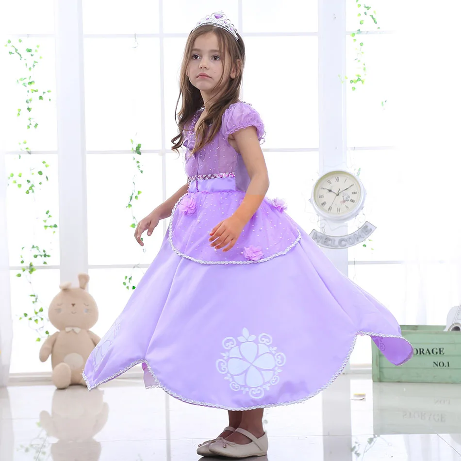 Kids Party Clothing Magic Stick Crown Children Costume 2022 Cosplay Sofia Princess Dress Children Bows Pearl Birthday Costume