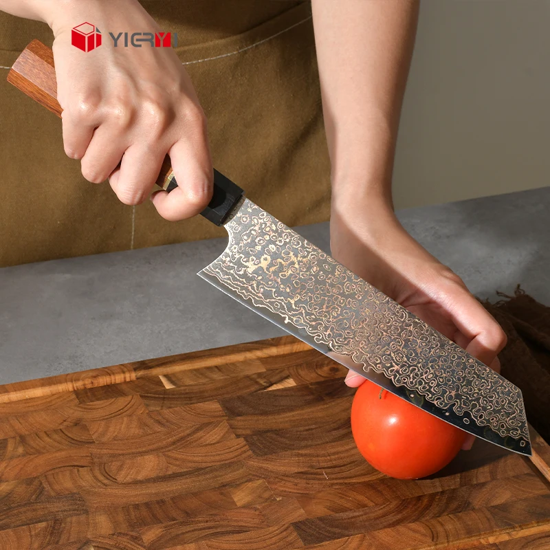 High-End Japanese Chef Knife Set VG10 Copper Damascus Steel with Wood Handle Carbon Steel Blade for Kitchen Use