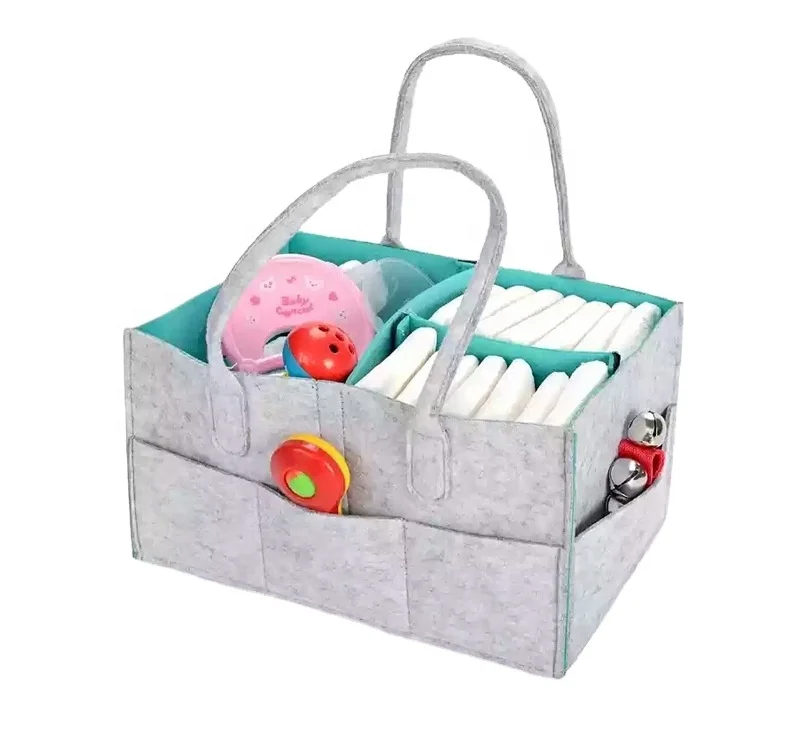 Custom Foldable Large Capacity Felt Diaper Bag Felt Storage Organizer Felt Mommy Caddy Bag Nappy Organizer Tote