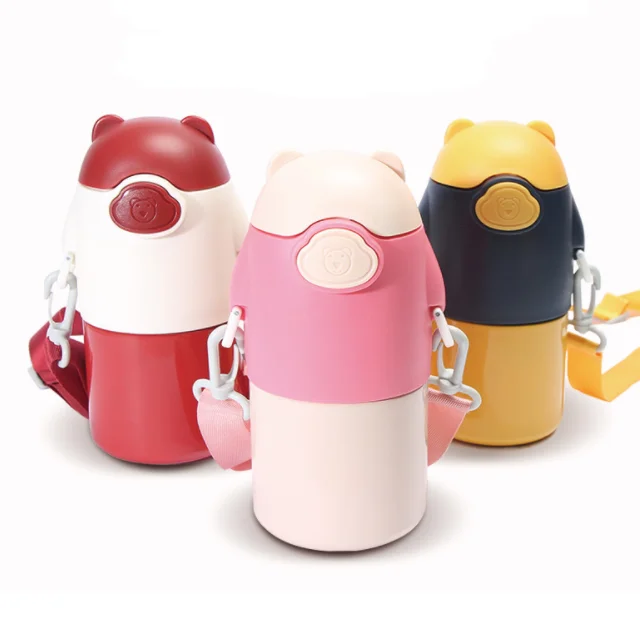Cute Stainless Steel Travel Cup Vacuum Insulated Double Wall Tumbler Thermos 14OZ Kids Water Bottle with Straw Lid for School