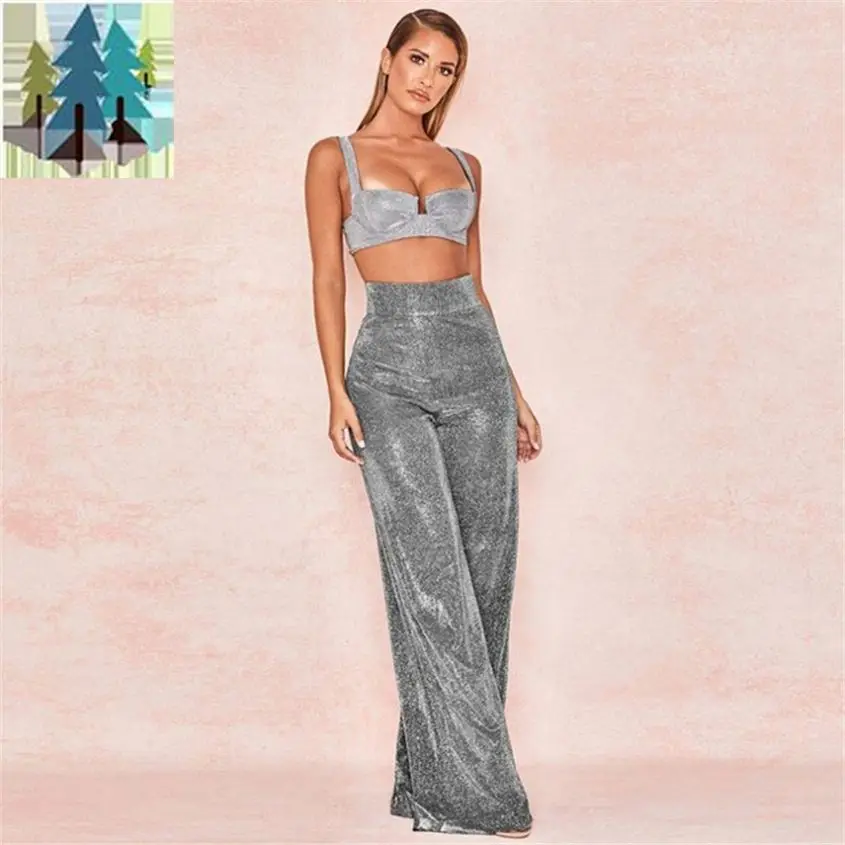 wide leg pant with low price Hot selling casual sequin pants rompers women high waist