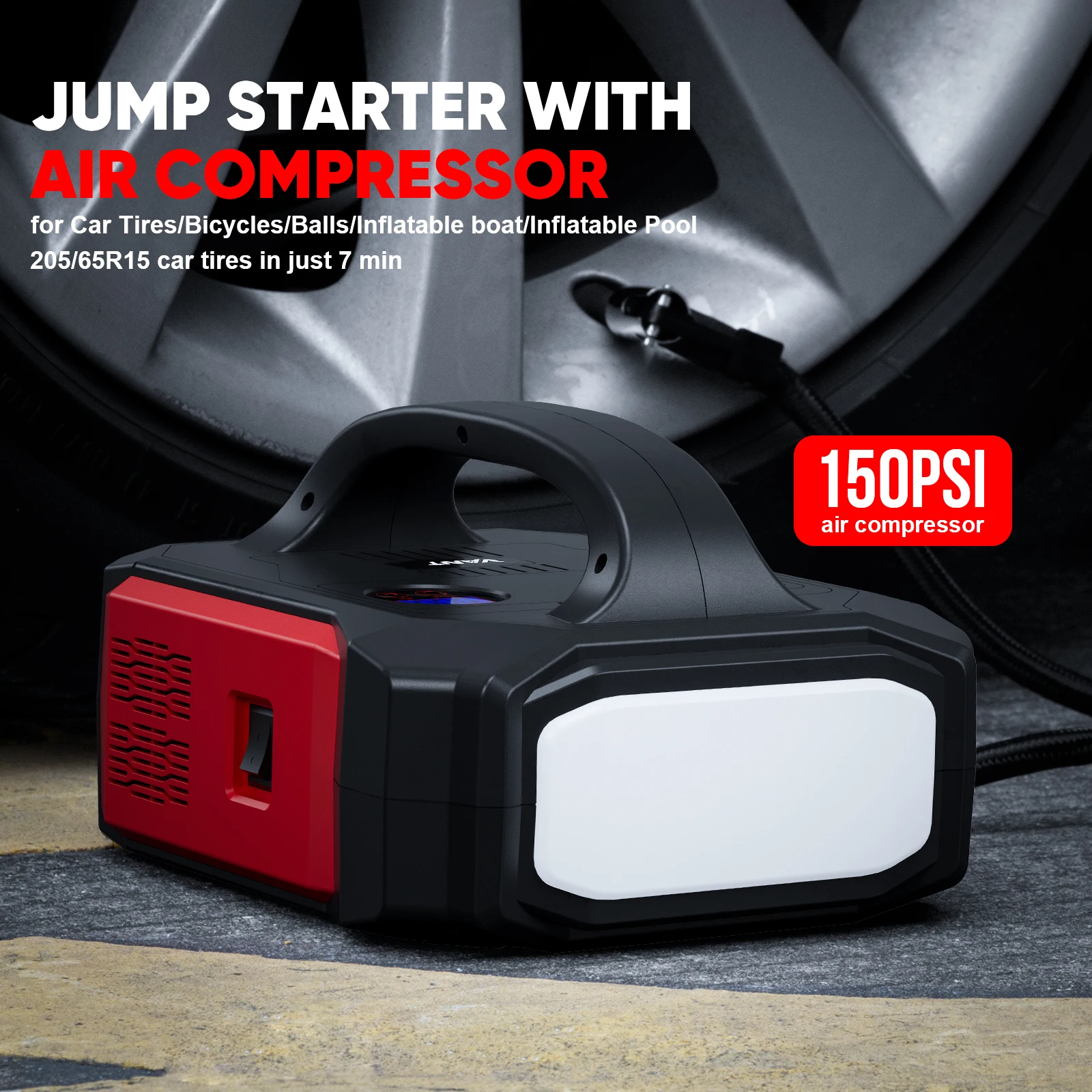 Multifunctional car battery jump starter pack 3000A high power car battery jump starter with air compressor