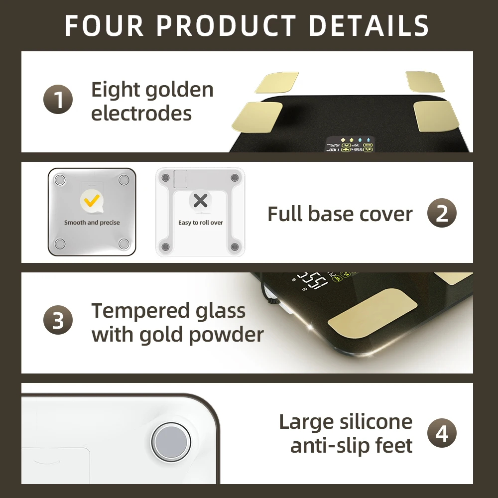 Professional Electronic Body Data Analyzer Big Va Screen 8 Electrode Composition Monitor Type C Port Bathroom Use Maximum 180kg