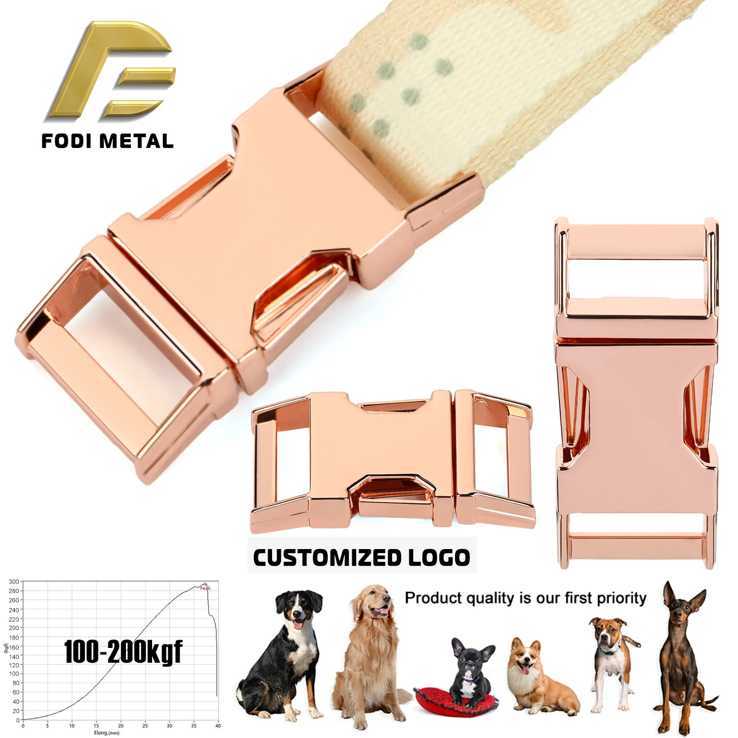 B1641 Zinc Alloy Heavy Duty Rose Gold 15mm Side Releae Buckle Metal Buckle Accessories