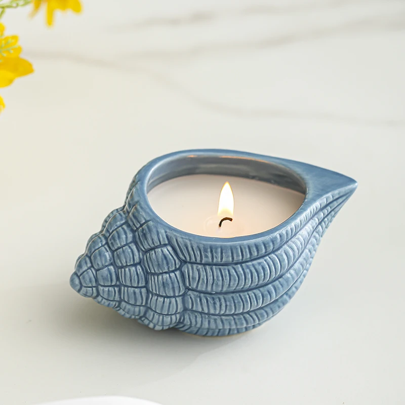 Custom wholesale conch candle vessels ceramic  candle container black ceramic candle jar