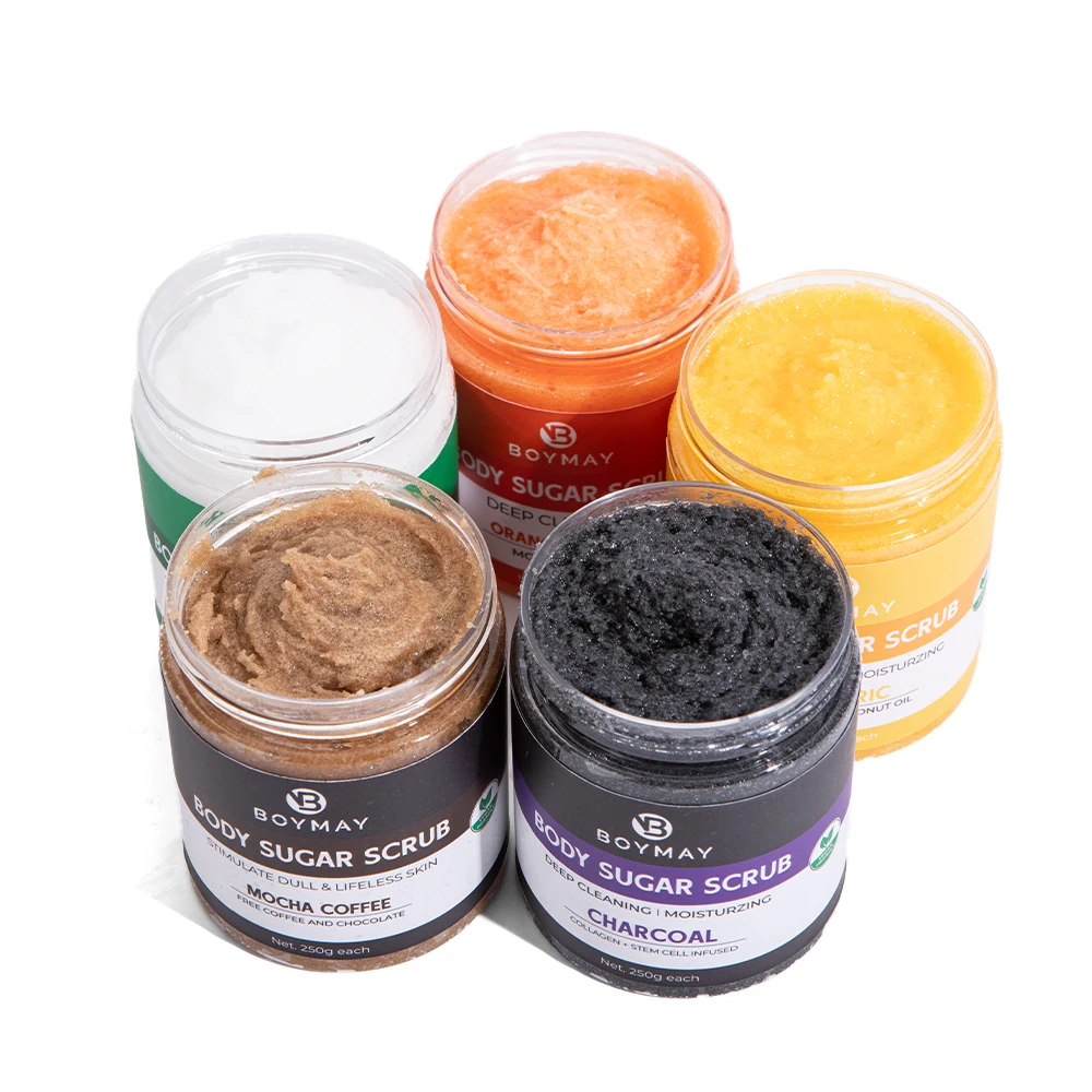 Customized Logos 5 Scent Exfoliating Turmeric Body Sugar Scrub for Jar Bottle