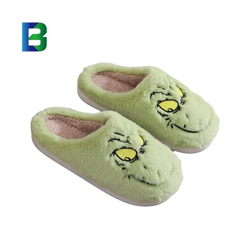 Christmas Gift Grinch Face slippers patterns bedroom unisex home fur slippers