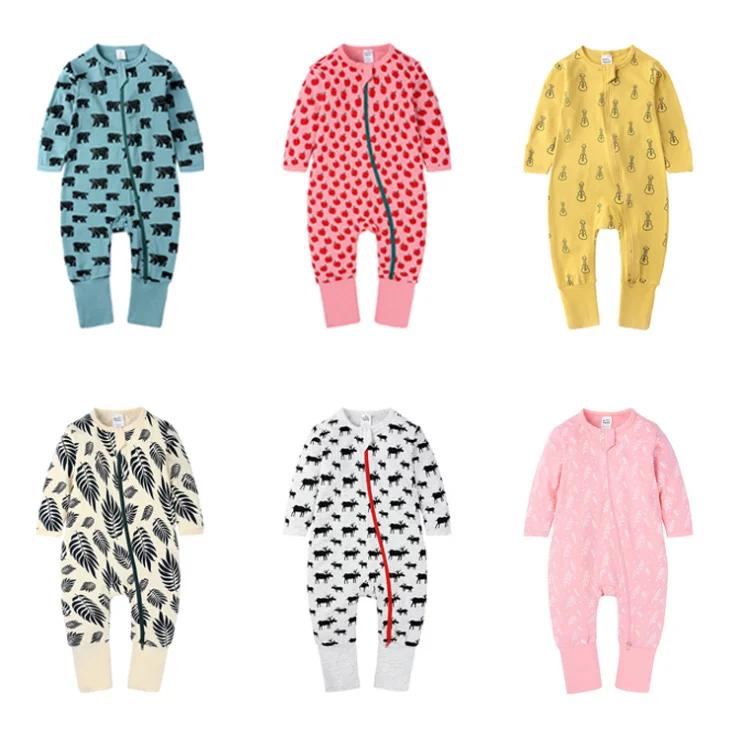 Newborn Baby Double Way Zipper Onesie Jumpsuits Toddler Infant Long Sleeve Rompers Pajamas