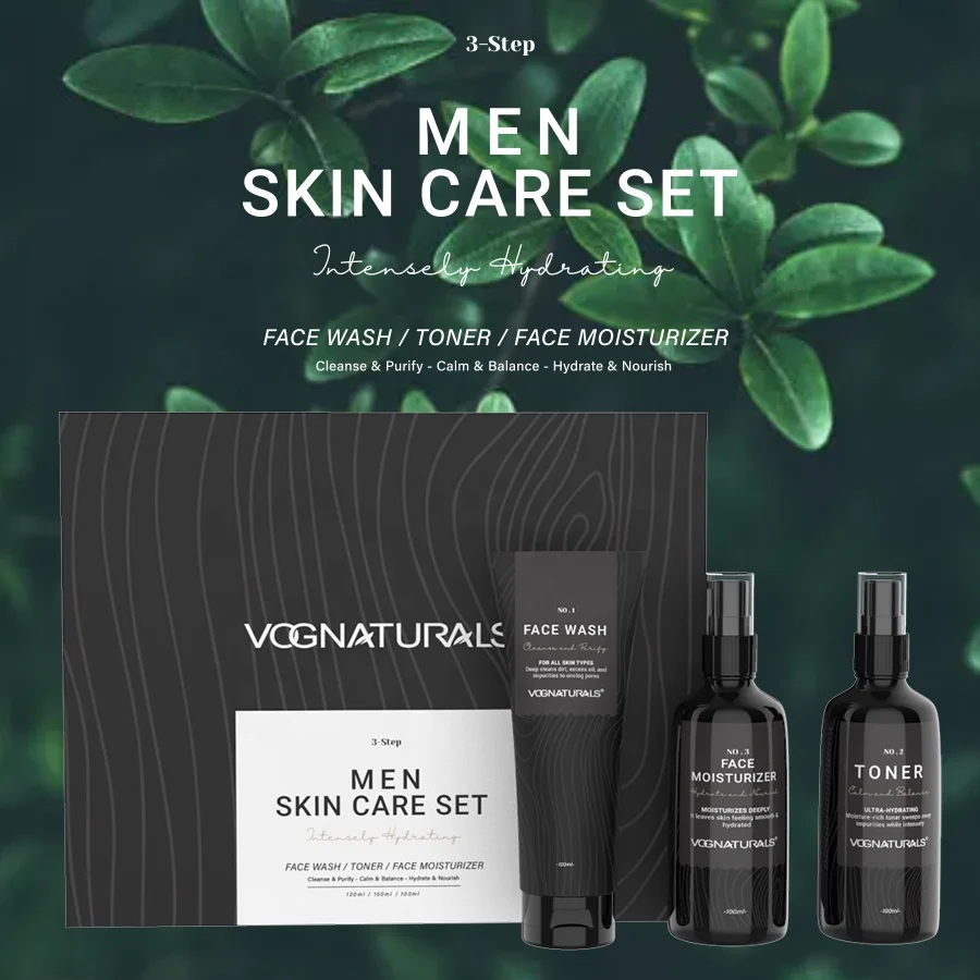 Private Label Skin Care For Men 3 Steps Routine Men Face Wash Toner And Cream Skin Care Set