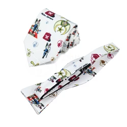 Factory Price White Masonic Shriner Cartoon Logo Pattern Digital Printed Bow Tie Custom Polyester Necktie Set for Men