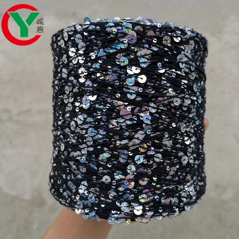 Low MOQ in Stock Multi-color Sequin Fancy Hand Knitting Yarn Cotton Yarn with Sequins 3MM+6MM