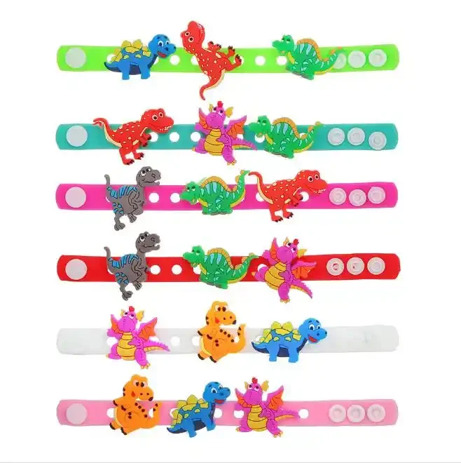 Custom 3D Logo Cartoon Animal Charm Kids Silicon Sport Dinosaur Rubber Fashion Charm Silicone Bracelets With Charm