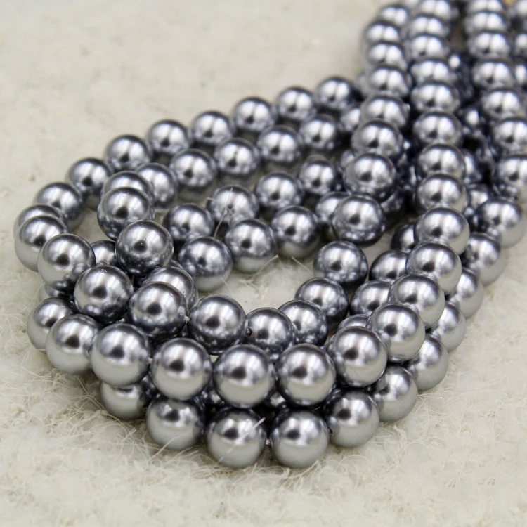 4-12mm Classic Round Natural Seashell Pearls, Dark Gray and Light Gray Beads DIY Sweater Necklace Beading Accessories