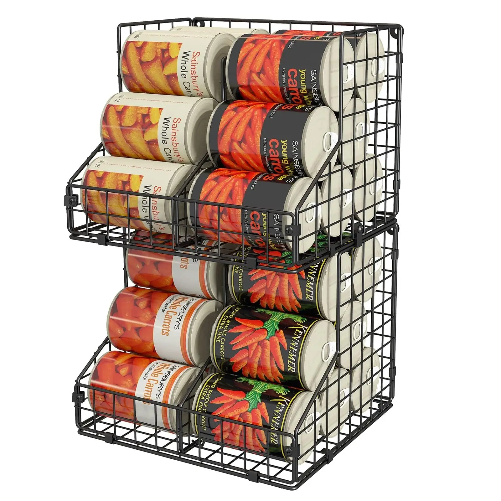 Hot sale 2 IN 1 STORAGE BASKET  Adjustable Stackable Can Organizer for Pantry Wire Baskets Holder for Kitchen Cabinet Pantry