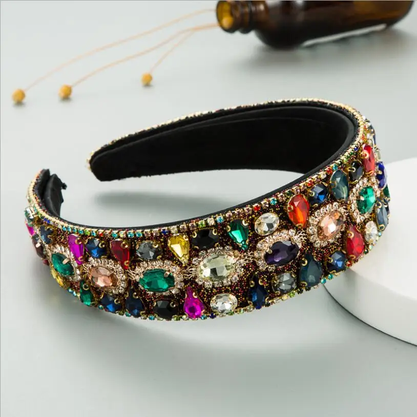 Gorgeous Baroque Full Rhinestone Headband for Woman Elegant Glass Beaded Hairband Female Party Hair Accessory Headwear Headdress