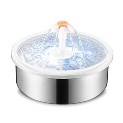 USB rechargeable automatic pet water fountain smart 2.4L 304 stainless steel dog cat water dispenser