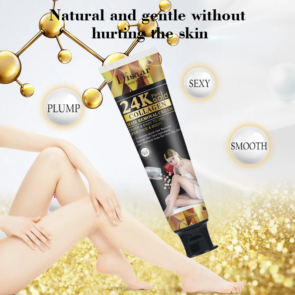 Custom Logo Removal Cream 24K Gold Collagen Depilatory Hair Removal Cream Legs & Body for Men Women