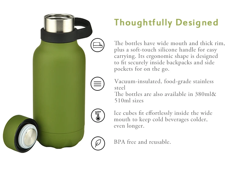 Insulated 380/500/700/1000ml Custom Stainless Steel Metal Drink Handle 2023 Unique Design Water Bottle